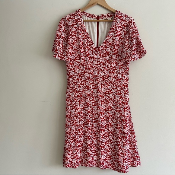 Brooks Brothers Red Floral V Neck Short Sleeve Swing Women Midi Dress SZ 8 - Picture 1 of 15